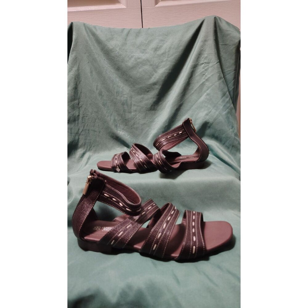 Avon Cushion Walk Dark Brown Contrast Pick-Stitch Gladiator Sandals Size 9